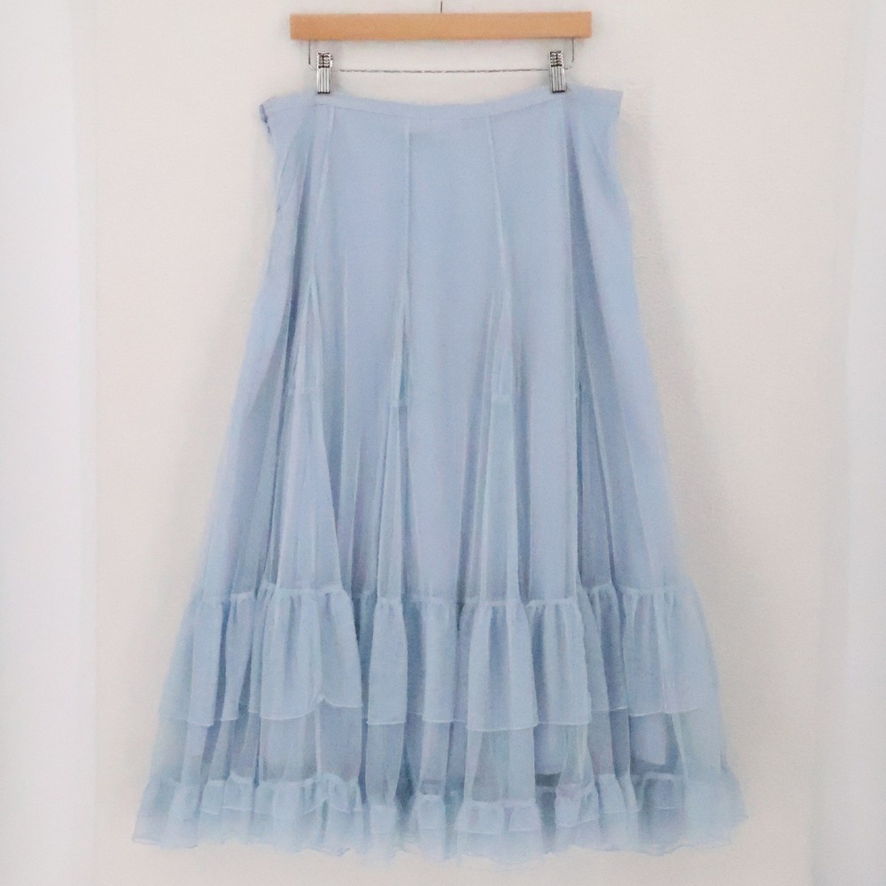 Vintage Tiered Tulle Petticoat Maxi Skirt Womens Size 14 Blue Fairy Romantic 90s